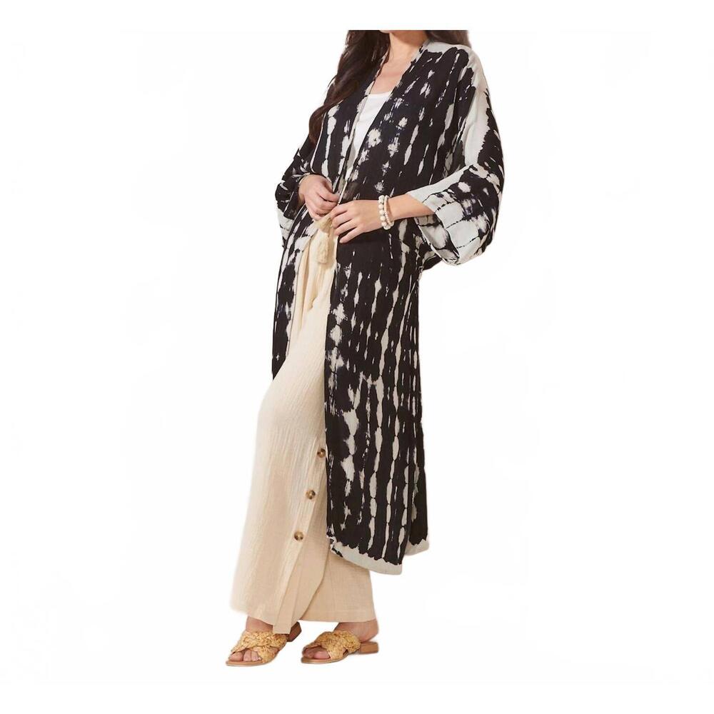 NEW GIFTCRAFT long tie dye kimono in black/white